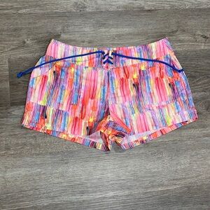 Venus Brightly Patterned Board Shorts with Blue Tie Size Small with Pockets